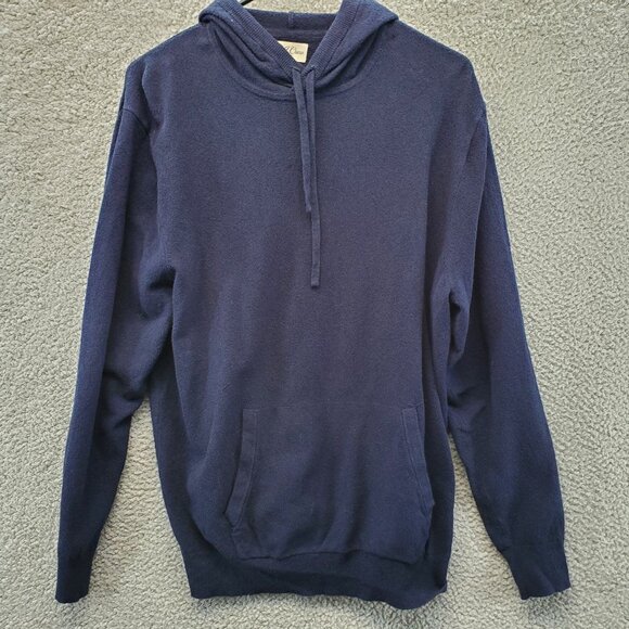 J. Crew Men Organic XL Cotton Blend Boucle Hooded Pullover Sweater Navy …